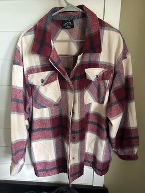 HFX Plaid Shacket in Cream and Burgundy